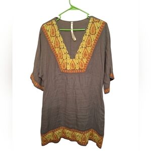 Uncle Frank by Ivy Jane  100% Linen Gray Pullover Tunic Dress Small Boho Hippie